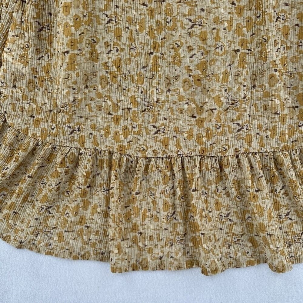 Storia Mustard Yellow Floral Tassel Tunic Midi Dress Boho Revival Cottagecore S - Picture 4 of 8